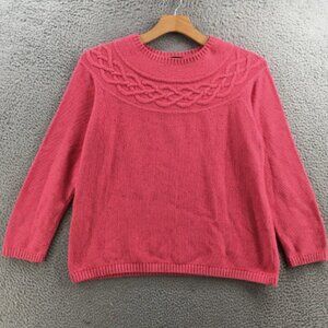 Talbots Sweater Womens XL Pink Cotton Blend Cable-Knit Long Sleeve Pullover